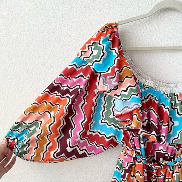 RHODE Ozzie Cotton Printed One Shoulder Dress in Multi Size Small - Picture 6 of 10
